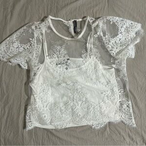 Anthropologie Sheer White Lace Blouse